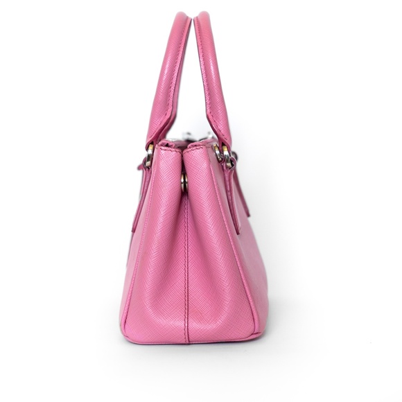 Prada Mini Saffiano Lux Double-Zip Tote in Pink Leather Crossbody & Top Handle - Picture 3 of 8